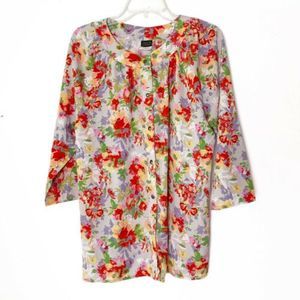 Salon Studio Boho Snap Front Blouse Size M Colorful Floral Print 3/4 Sleeve